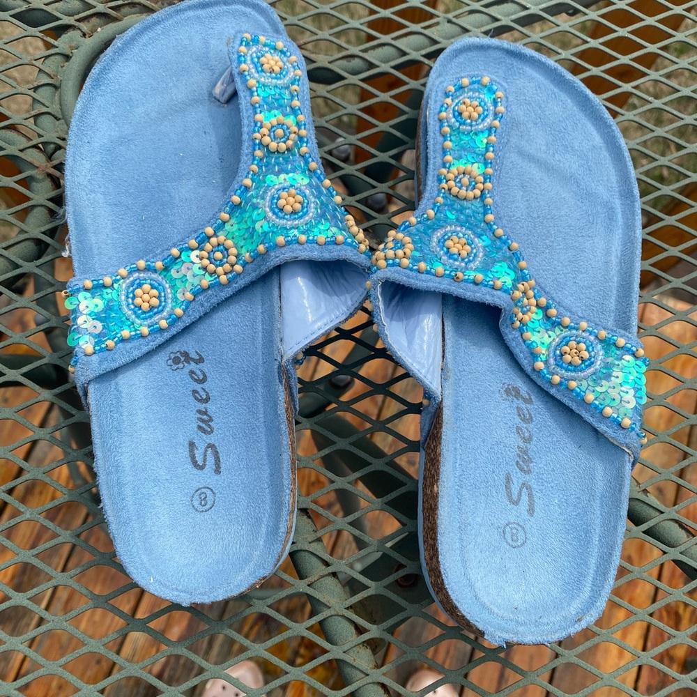 Women's Blue Beaded Sandals